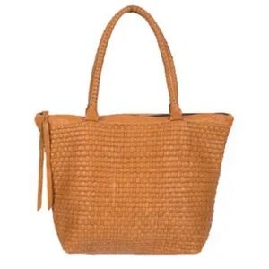 Cleobella tan woven leather tote purse